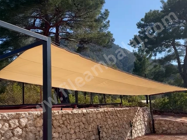 Açılır Kapanır Gölgelik File - 95lik - Krem Renk - Şeritli Halkalı